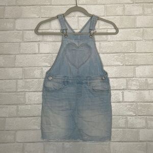 OshKosh B’Gosh Girls Denim Overall Dress With Heart Pockets Light Wash Jean